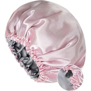 1 pack - Satijnen haarmuts - Zijden slaapmuts - Satijnen douchemuts voor dames - Zachte elastische band - Krullend haar zijden muts (roze)
