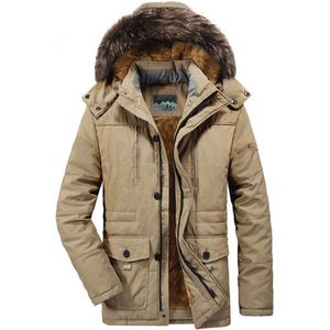Winterparka voor heren met afneembare bontcapuchon en gevoerde katoenen jas