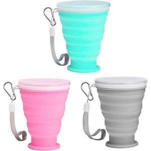 Allecto Premium - Set van 3 Opvouwbare Reisbekers | Siliconen Bekers met Deksel | Draagbare Intrekbare Bekers | Herbruikbaar, geschikt voor Picknick, Kamperen, Wandelen in de Open Lucht