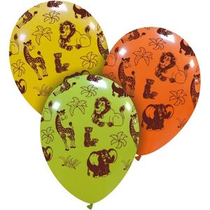 Safari / savanne ballonnen, 6 stuks, 30 cm, latex ballonnen rondom bedrukt met safari dieren