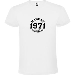 Wit T-Shirt met “Made in 1971 / 100% Original “ Afbeelding Zwart Size XS