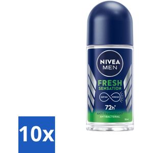 10 x NIVEA MEN - Deodorant Roller - Fresh Sensation - 50 ml - Anti-transpirant - Deodorant Roller - Fris Geur - Langdurige Bescherming - Huidvriendelijk