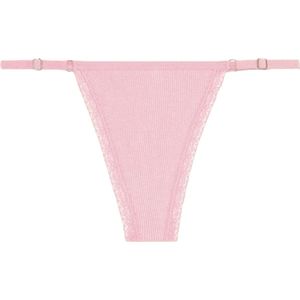 Sexy Dames String - Roze Ribstof - Dames Lingerie / Ondergoed - Kant - 95% Katoen - Maat S
