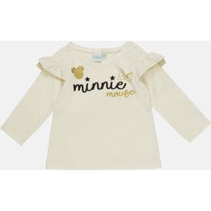 Disney Minnie Mouse Baby Shirt - Lange Mouw - Off White/Goud - Maat 68 (Tot 6 Maanden)