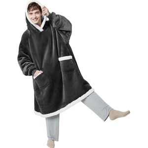 Hoodie deken oversized pullover dames - knuffeldeken met mouwen sherpa, deken met mouwen en capuchon zwart, knuffeltrui dames, hoodie dames oversized XXL 110 x 90 cm