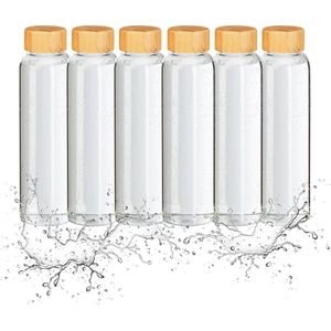 Relaxdays glazen waterfles 500 ml - set van 6 - drinkfles volwassenen - zonder plastic