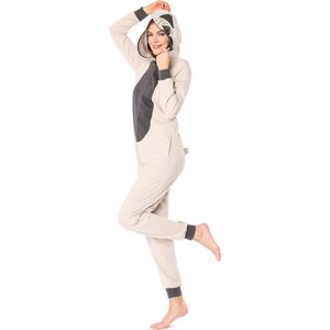 Ladeheid Dames Overal slapen Pyjama - met Capuchon - Lange mouwen - Lange broek - Katoen - LA-LA40-234-PJ - Beige Mop - S