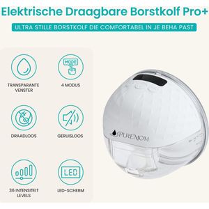 Draagbare Elektrische Borstkolf - Handsfree – BPA-Vrij - Incl. 10 moedermelk bewaarzakjes, Borstvoeding informatie, Bewaartasje & Borstschildverkleiners - PRO+ versie