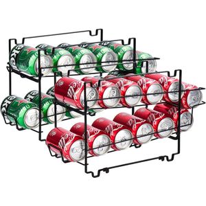 2 stuks blikjesdispenser, blikjesrek, drankblikjes-organizer, blikjeshouder voor conserven en blikjes, zwart