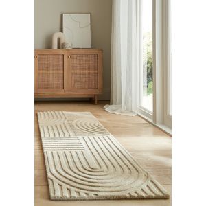 Flycarpets Loper Zen Modern Japandi - Laagpolig - 100% Wol Vloerkleed - Naturel / Beige - 60x230 cm