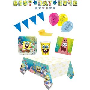 Spongebob - Kinderfeest - Feestpakket - Uitgebreid - Feestartikelen - 8 Kinderen - Tafelkleed - Bekers - Bordjes - Servetten.
