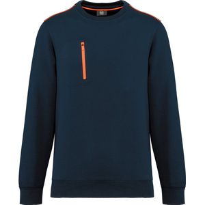 WK. Designed To Work Day To Day unisex sweater met zip contrasterende zak WK403 - Navy / Fluorescent Orange - S