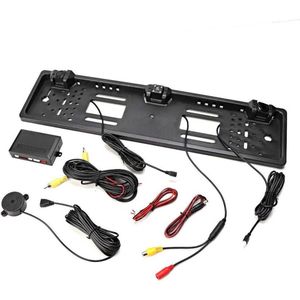 Europees kentekenplaathouder met achteruitrij-parkeersensor en 12LED-camera .
