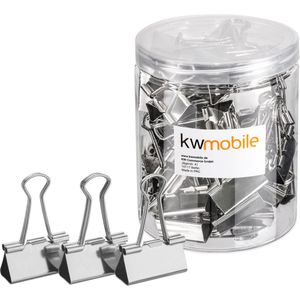 kwmobile 50 stuks zilverkleurige papierklemmen - Set van 50 foldback clips - Documentklemmen - Fold back klemmen - Lengte 32 mm - Zilver