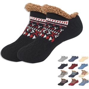 Sokken - Pantoffelsokken - Loungesokken - Slaapsokken - Warme wintersokken - Pluche pantoffelsokken voor dames met handvatten - Winter - Dikke warme sokken - Comfortabel en antislip - Dames - Kerstcadeaus - Comfortabele vakantiecadeaus -zwart