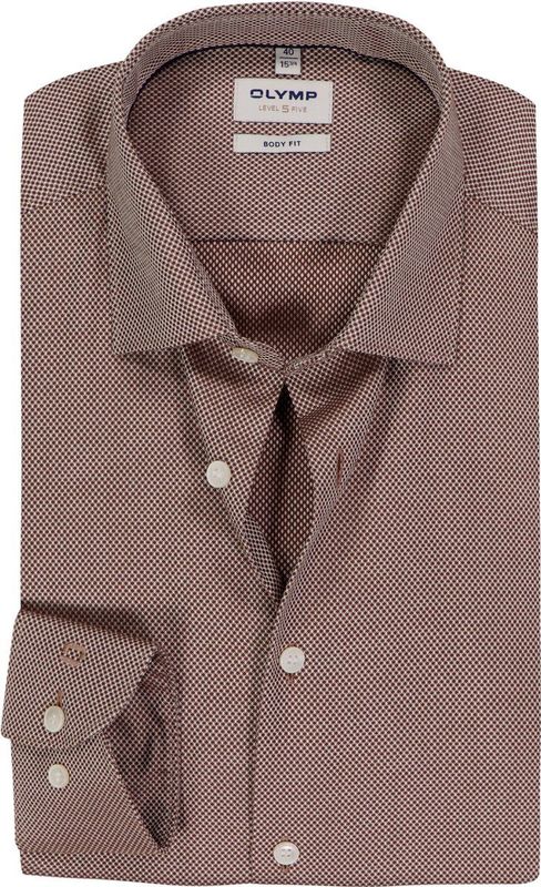 OLYMP - Level 5 - Body Fit Overhemd - Noga Bruin - Strijkvriendelijk