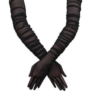 Zwarte lange tule handschoenen met kant voor dames - transparant en naadloos