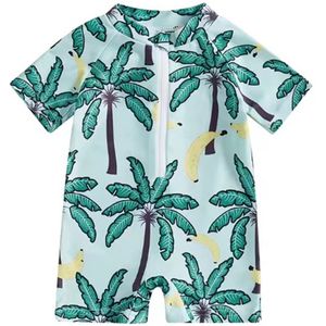 Zwempak voor Jongens - Maat: 56/62 - Thema: Palmbomen - Badpak / UV Zwem Pak - Unisex - Zonbescherming - Hoge Kwaliteit - Inclusief Muts / Hoedje - Vakantie & Zwembad - Zwemmen - Baby Badpak - Baby Zwemmen - Babybadpak - Zomer UV Badpakje UPF50+