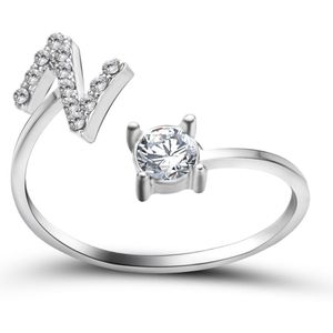 Ring met letter Z - Ring met steen - Aanschuifring - Zilver kleurig - Ring Zilver dames - Cadeau voor vriendin - Vrouw - Sieraad meisje - Mooie ring tieners - Alfabet ring Z - Ring met initiaal