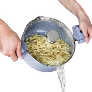 Pastle pot 24 cm spaghettipot 4 l multifunctionele pastamachine van aluminium, keramische coating, zeefdeksel en draaislock, geschikt voor inductie
