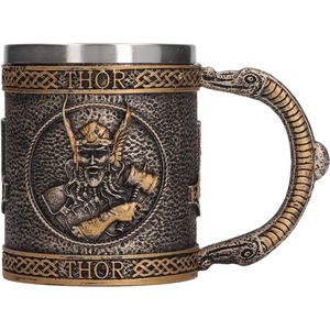 Vikingbeker, roestvrij staal, Vikingbeker, middeleeuwse beker, handbeschilderd, decoratieve retro middeleeuwse harsbeker, bierbeker, cadeau voor mannen