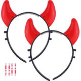 Halloween duivel hoorntjes - 2x - glow in the dark - diadeem - rood - kunststof