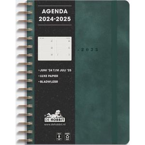 Hobbit - Agenda Luxe Ringband - 2024-2025 - 1 week op 2 pagina's - A5 (14,8 x 21 cm) - Suède look donkergroen