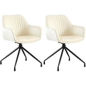 CLP Welby Set van 2 eetkamerstoelen - met armleuning - klassiek - draaibaar - Fluweel/creme