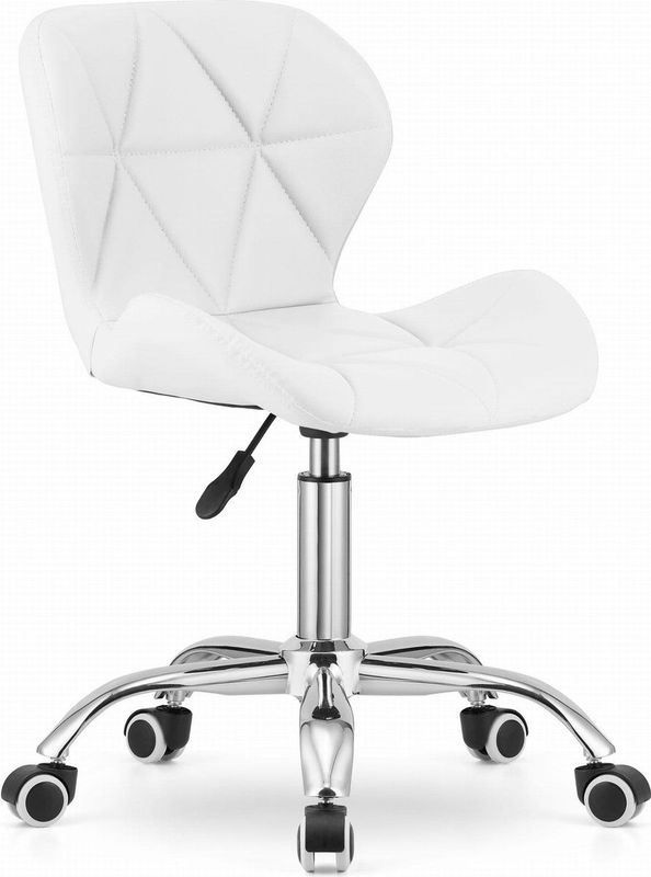 Bureaustoel AVOLA DORY-21 Wit, Kunstleer Zitting, Ergonomisch en Verstelbare Zithoogte, 5-Poot Chrome Basis, Geschikt voor Thuis en Kantoor, Max. 110 kg