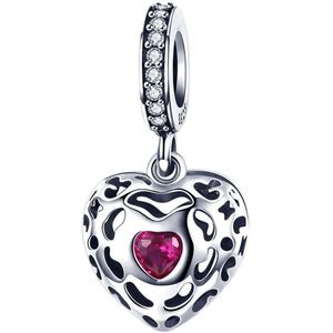 Hart dangle bedel roze zirkonia | heart bead | Zilverana | geschikt voor alle bekende merken | 925 zilver | moederdag