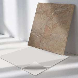 Wallfluent Vinyl Wandpaneel - Natuursteenpatroon Zelfklevende Wandbekleding - 50 cm x 50 cm - Beige Vinyl Wandpaneel - 4 stuks - Vierkant Wandbekleding Vinyl - Texturen Wandpaneel - Wandpaneel PVC - Wandpaneel Keuken en Badkamer