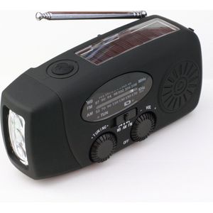Draagbare Noodradio - Noodradio - Powerbank 2000 mAh - Zaklamp - Solar Opwindbaar - SOS alarm -USB kabel - Noodpakket - powerbank zonneenergie -Kunstof - Zwart