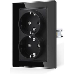 Dubbel Stopcontact Zwart met Haken - Standaard Schuko, 16 Ampère, Gehard Glas