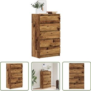 The Living Store Ladekast 60x36x103 cm bewerkt hout oud houtkleurig - Ladekast - Houten Kast - Opbergkast - Vintage Kast - Slaapkamermeubels