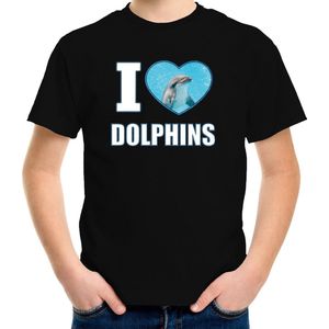 I love dolphins t-shirt met dieren foto van een dolfijn zwart voor kinderen - cadeau shirt dolfijnen liefhebber - kinderkleding / kleding 110/116