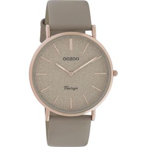 OOZOO Vintage series - rosé goudkleurige horloge met taupe leren band - C20167 - Ø40