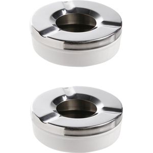 2x stuks ronde terras asbakken zilver RVS 9,5 x 3.2 cm - Asbakken voor buiten