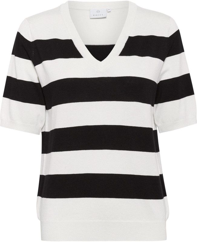 Kaffe - Knitwear Top - Zwart/Wit - V-hals - Korte Mouwen