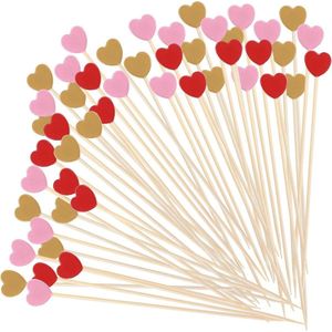 100 STKS Hart Fancy Bamboe Cocktail Picks 4.7 inch - Voedsel Tandenstoker voor Voorgerechten Charcuterie - Leuke Hartvormige Spiesjes Sticks - Decoratieve Cupcakes Fruit Plaat Bruiloften - Content .
