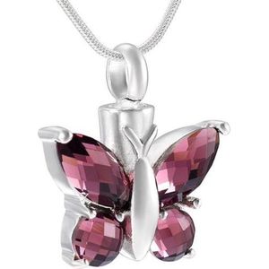 Dutch Duvall | Ashanger vlinder paars | met ketting | Assieraad vlinder Paars van RVS | inclusief ketting en vulset