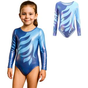 Joya Kids® Turnpakje Meisjes met Lange Mouwen | Donker en Licht Blauw met Glitters en Strass Steentjes Ballet pakje | Gymnastiekpakje | Turnen | Turn Pakje | Maat 100
