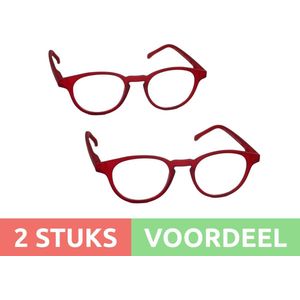 Computer bril - rood rond sterkte +1.0 - 2 stuks - blauw licht filter - blue blocker leesbril