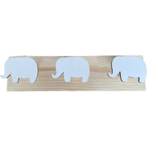 &ERGY kinder kapstok - 38 cm - 3 haaks - Olifant- hout - kinderkamer - wandhaak - kinderkapstok haakjes - wandkapstok