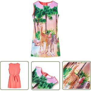 vidaXL Meisjesjurk - Kinderjurk - Kinderjurk 104 koraalkleurig - Zomerjurk - Koraallkleur - Tropische Print