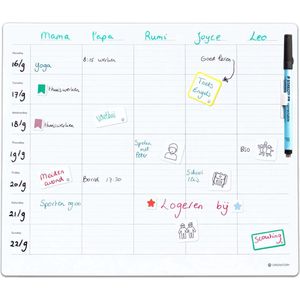 GreenStory - Familie week planbord - 5 personen - Familieagenda - Groot - Sticky Whiteboard - met Sticky Pen