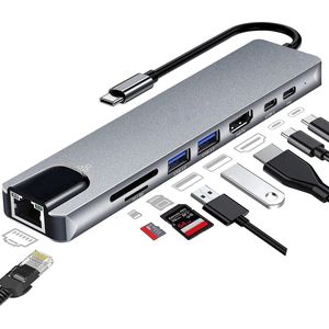 VEXON Cablehub Pro - 8 in 1 USB C Hub - USB Hub - Docking Station - USB Splitter - 4K HDMI - USB A - USB C - Ethernet - Micro SD - Geschikt voor Laptop, Macbook, Windows