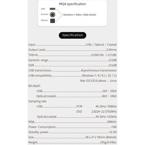 Hi-Res Audio Decoder met DSD512 en 768kHz - 32Bit DAC