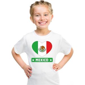 Mexico hart vlag t-shirt wit jongens en meisjes 134/140