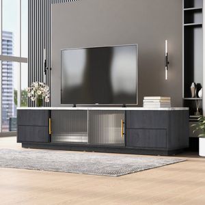 Sweiko 160cm Deluxe TV-standaard voor 70"" TV, TV kast, stijlvol grijs, marmeren tafelblad, kabelbeheer, lades met push-to-open functie