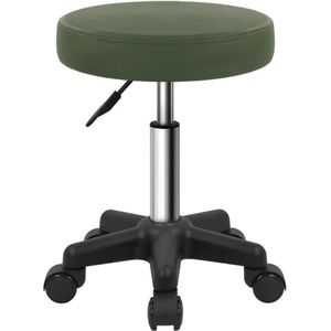 Ronde Verstelbare Kruk met Wielen – Spa- en Salongebruik, Ideaal voor Massage, Thuis of Keuken – Donkergroen